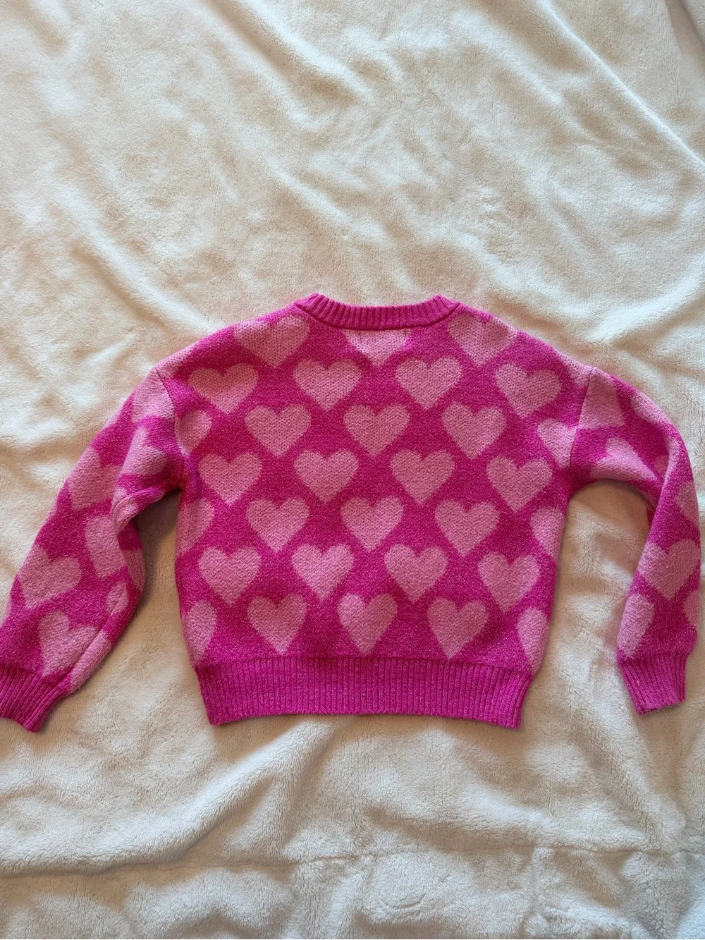 Old Navy Hot Pink and Light Pink Heart-Pattern Crewneck Sweater